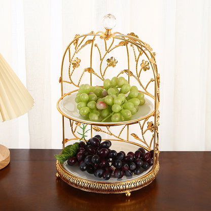 Table à thé de luxe légère, assiette de fruits en céramique, Double couche