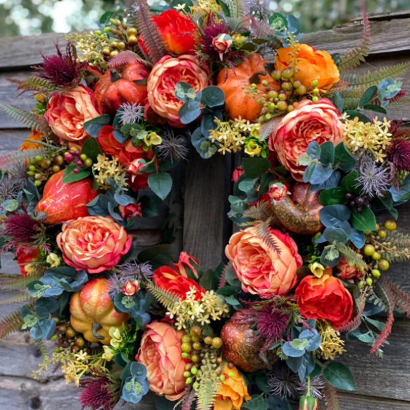 New Autumn Peony Halloween Pumpkin Wreath Home Decor