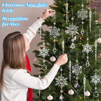 10 piezas de colgantes para árbol de Navidad, acrílico, tira de hielo, nieve, adornos navideños para el techo, decoración de Año Nuevo, decoración del hogar