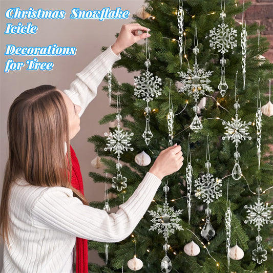 10 piezas de colgantes para árbol de Navidad, acrílico, tira de hielo, nieve, adornos navideños para el techo, decoración de Año Nuevo, decoración del hogar