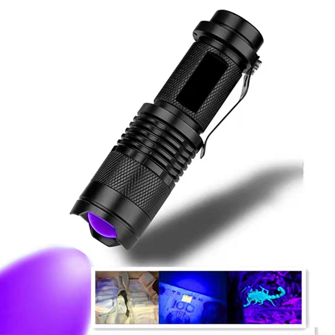 Lampe de poche UV à détection fluorescente Lampe Scorpion Chat Mousse Lumière violette Torche en alliage d'aluminium