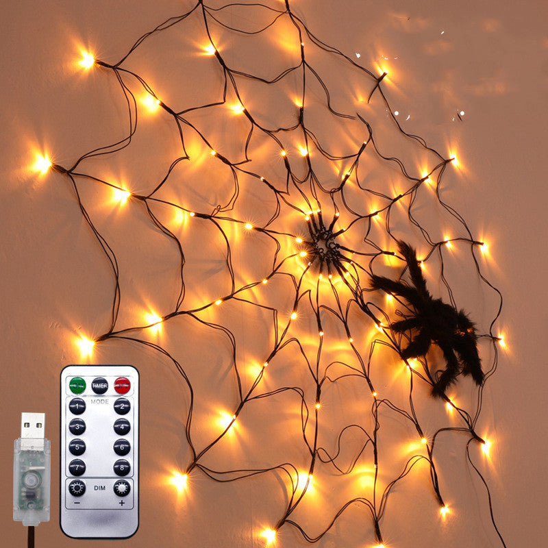 Guirlande lumineuse Led en toile d'araignée pour Halloween, 5v, avec télécommande, 8 Modes, lampe d'ambiance en filet, décoration de fête intérieure et extérieure