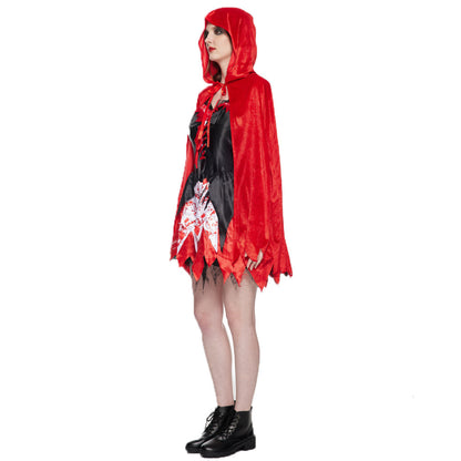 Spot Halloween Nouveau Classique Petit Chaperon Rouge Cosplay Vêtements Tache De Sang Horreur Performance Costumes Sorcière Costume Robe