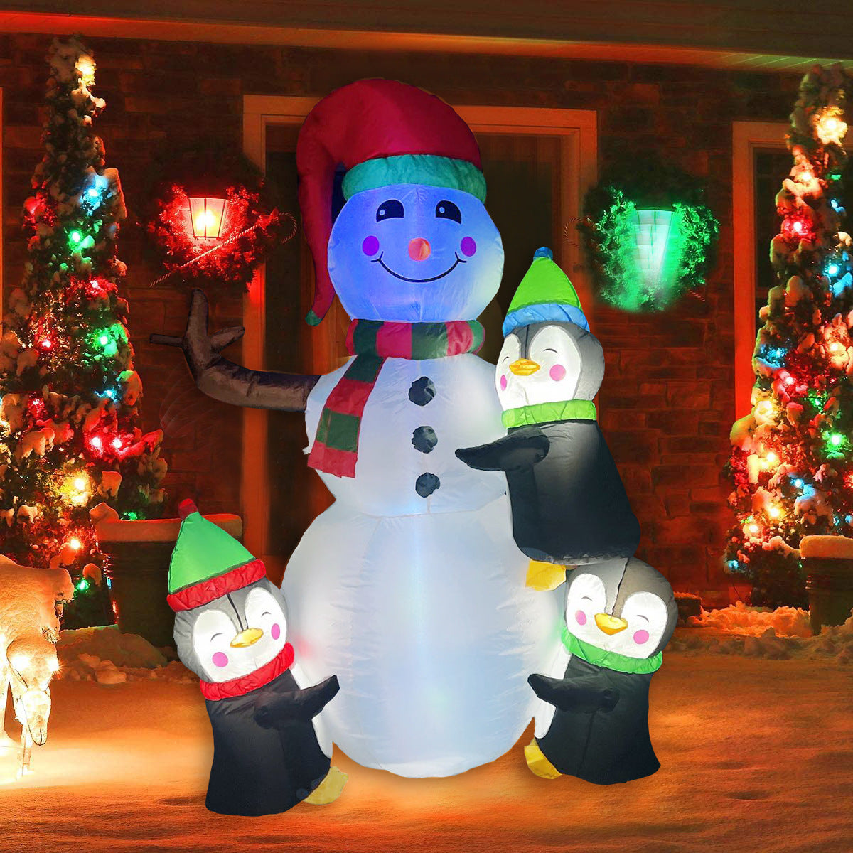 Adornos luminosos LED de muñeco de nieve inflable para Navidad, decoraciones navideñas