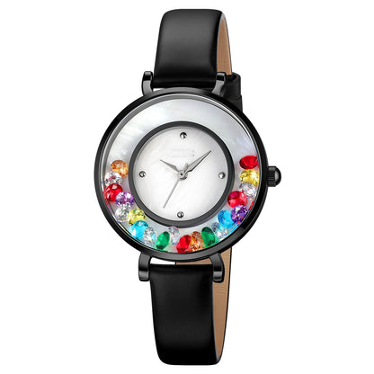 Montre pour femme élégante avec boule de pierres précieuses et exquise