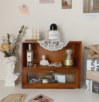 Table d'armoire de rangement de bureau à tiroir en bois rétro