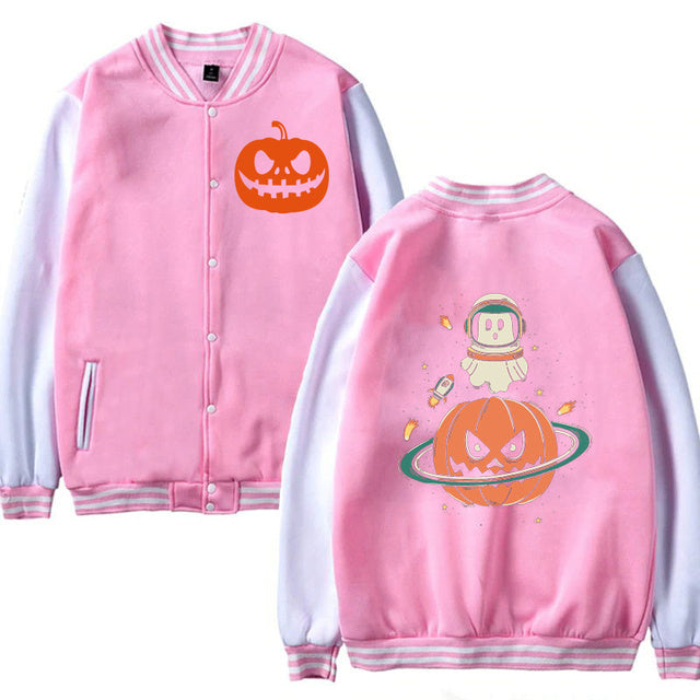 Chaqueta informal holgada con estampado de Halloween y calabaza para hombre y mujer