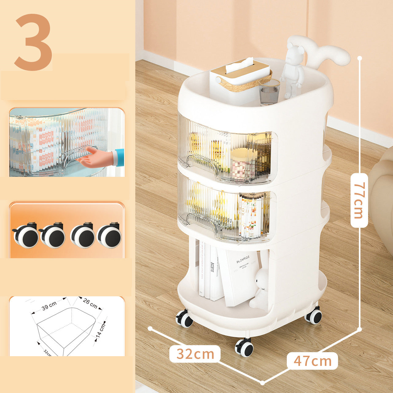 Sala de estar Gabinete para refrigerios de múltiples capas Estantería extraíble Estantes de almacenamiento de juguetes