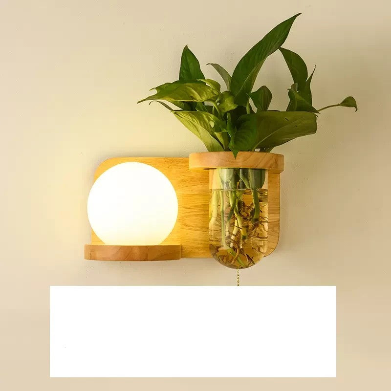 Lampe murale créative en bois massif, plante verte, décoration de couloir, chambre à coucher, lit