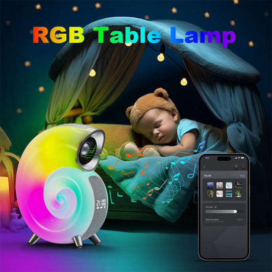 Concha inteligente RGB, luz de ambiente, Altavoz Bluetooth, despertador, lámpara de despertador, máquina de ruido blanco para dormir, Control por aplicación para bebé