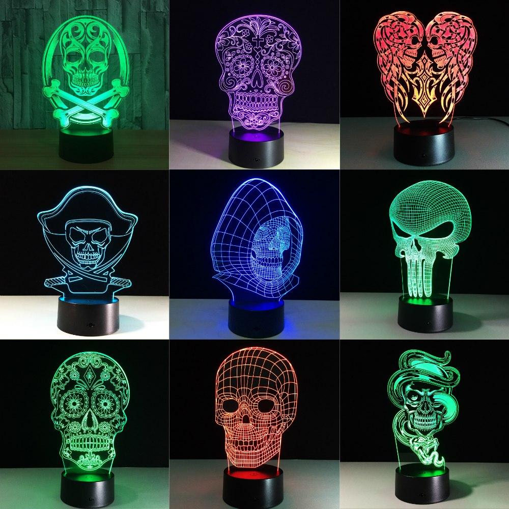 Lámpara LED 3D de noche de Color que cambia, luz de calavera de Halloween, ilusión acrílica de holograma 3D, lámpara de escritorio para niños, regalo, envío directo