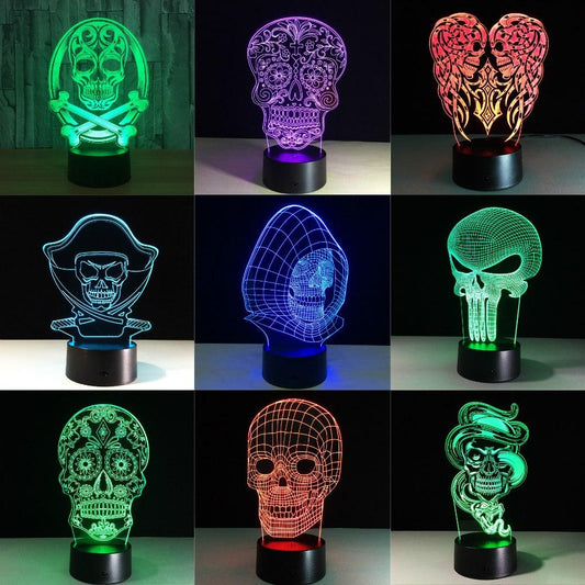 3D LED Color Night Light Changing Lamp Halloween Skull  Light Acrylic 3D Hologram Illusion Desk Lamp For Kids Gift Dropship