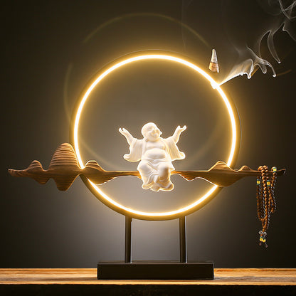 Nueva lámpara LED Zen china, círculo de madera desgastada, decoración de porcelana blanca, decoración creativa para mesa de salón de té y porche de casa