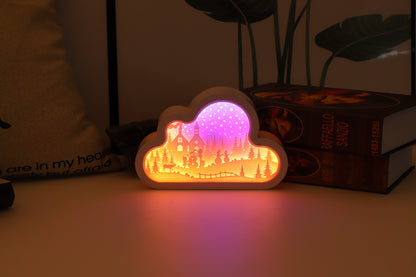 Luz de noche de unicornio con USB, luz tallada en papel, nube