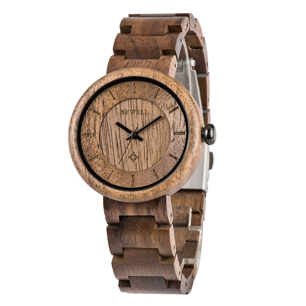 Reloj de madera de bambú para mujer, reloj con movimiento de cuarzo