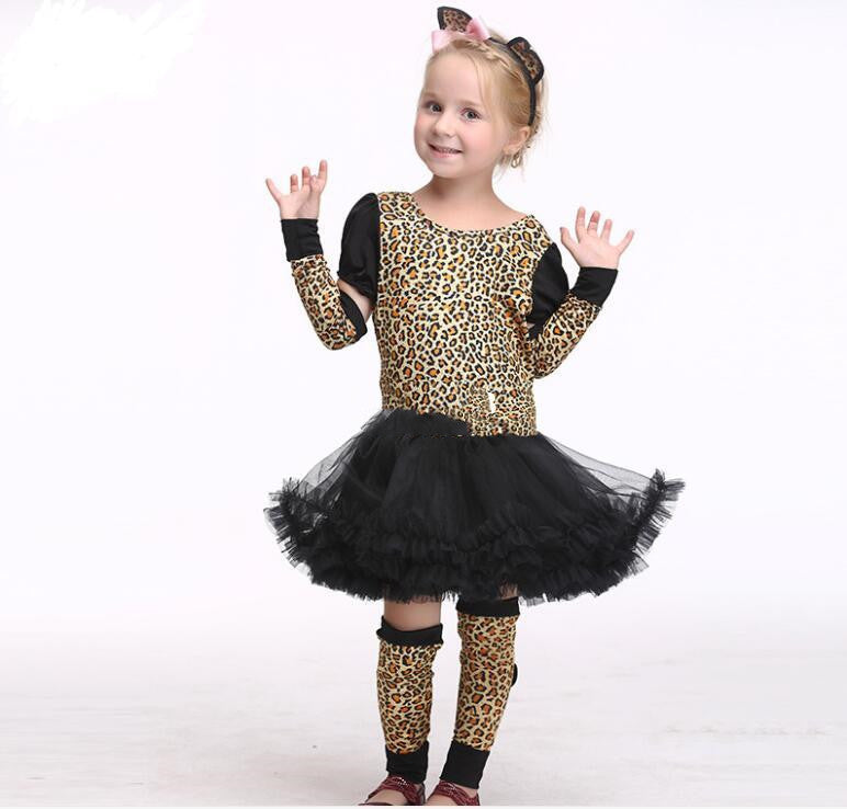 Costume de cosplay de chat léopard d'Halloween pour enfants pour filles