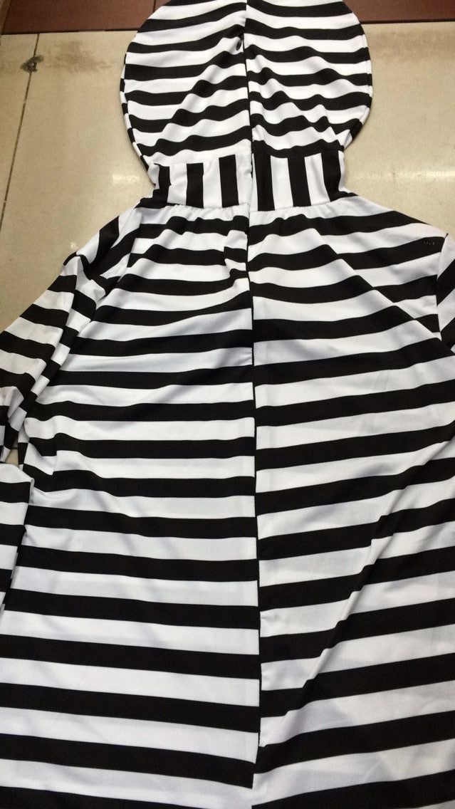 Uniforme de prison noir et blanc d'Halloween