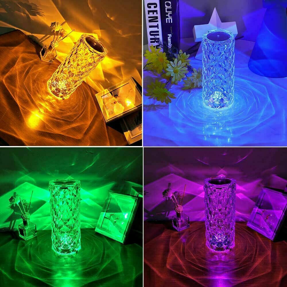 Lámpara de mesa de cristal LED Diamond Rose Night Light Touch Atmósfera y control remoto