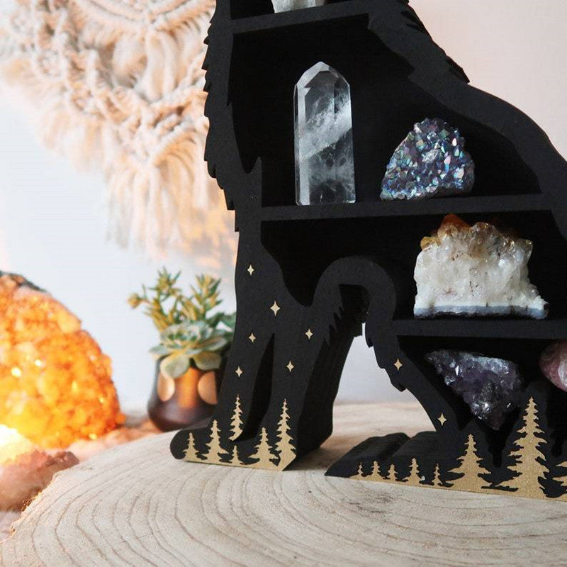 Estantería de cristal lunar con forma de lobo Estanterías de Halloween