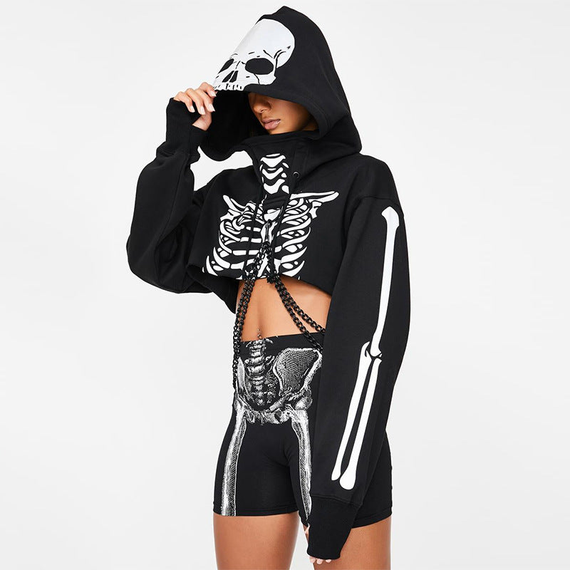 Pull à capuche réfléchissant pour femme, mode Halloween, extérieur