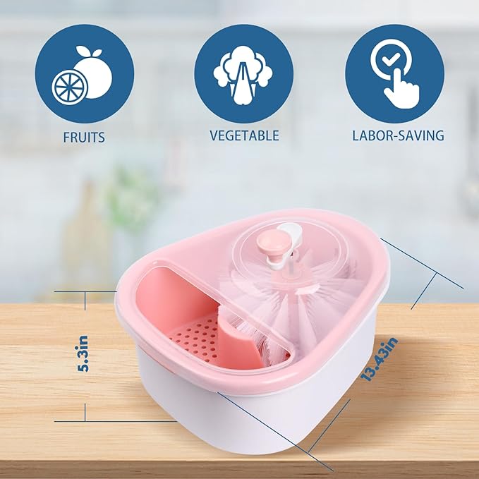 Appareil de nettoyage de fruits, machine à laver les fruits et légumes avec couvercle, essoreuse à fruits avec brosse, épurateur de fruits portable, lavage des fruits à 720 degrés