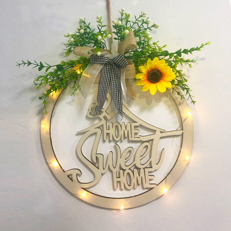 Wooden Letter Pattern With Linen Bowknot Front Door Round Decoration Hanging Crafts Fashionable And Exquisite Decorations