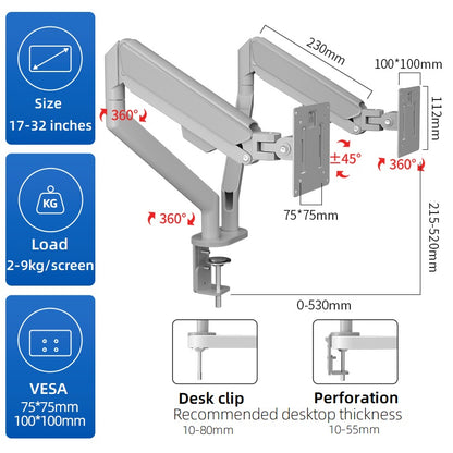 Pantalla Soporte de pantalla dual Escritorio sin perforar