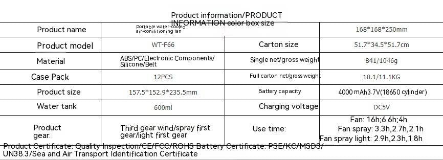 Petit ventilateur de refroidissement par atomisation éolienne de bureau rechargeable