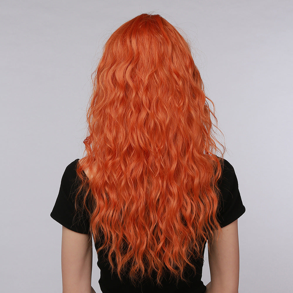 Perruque d'Halloween tendance pour femme - Orange - Petit volume - Mécanisme de frange Qi - Coiffe