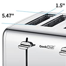 Interdire les étagères en Amazonie. Grille-pain 4 tranches, grille-pain extra-large en acier inoxydable Geek Chef avec deux panneaux de commande de bagel, dégivrage, fonction d'annulation, interdiction d'Amazon