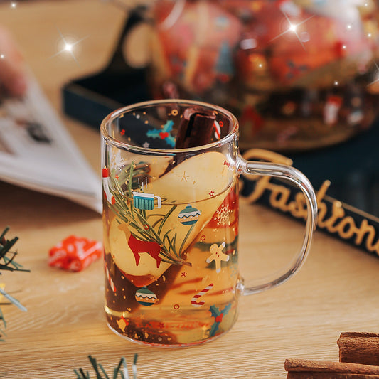 1pc Noël Verre Maison Boisson Tasse Tasse À Thé Avec Poignée Tasse À Eau Tasse À Petit-déjeuner Résistant Aux Hautes Températures 300 ml Verre 