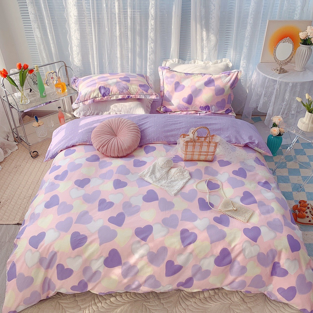 Home Fashion Simple Printing Cotton Bed Four-piece Set