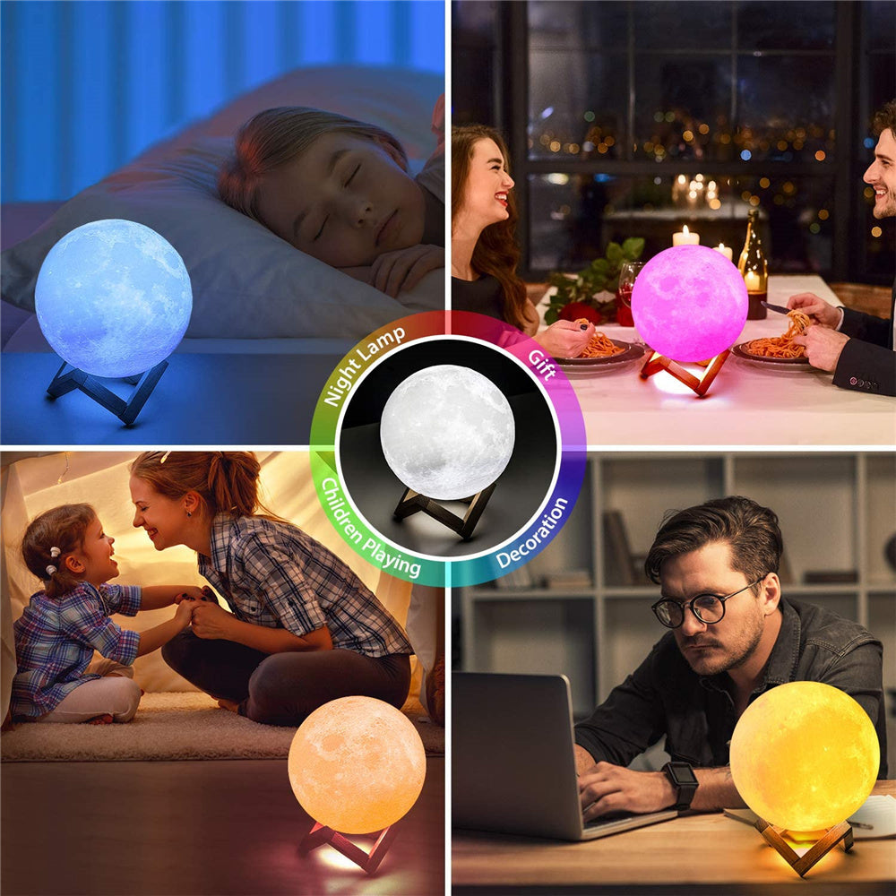 Luces LED de noche, lámpara de Luna, impresión 3D, luz de luna, regulable, regulable, recargable, mesita de noche, lámpara de escritorio, luz nocturna LED para niños 