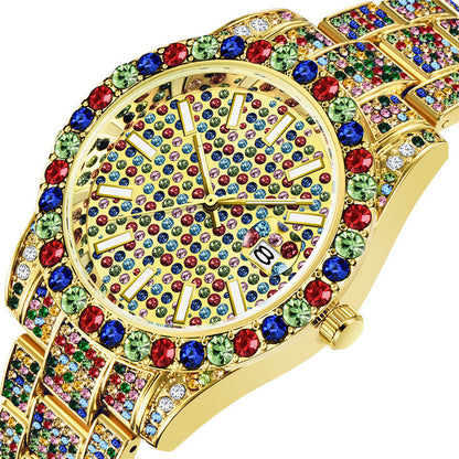 Hip Hop Hommes Mode Couleur Pleine Diamant Date Montres À Quartz