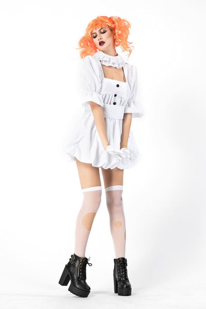 Halloween Ghost Doll Clown Cos Costume White Dress