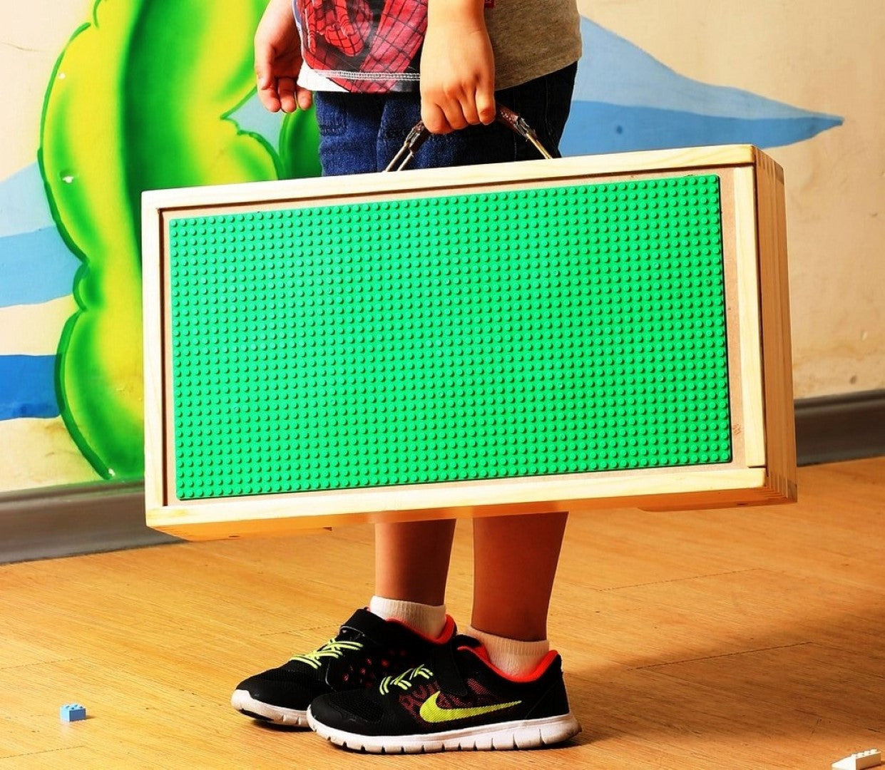 Table de jeu de rangement compatible avec les blocs, tableau pliant en bois sur mesure pour enfants