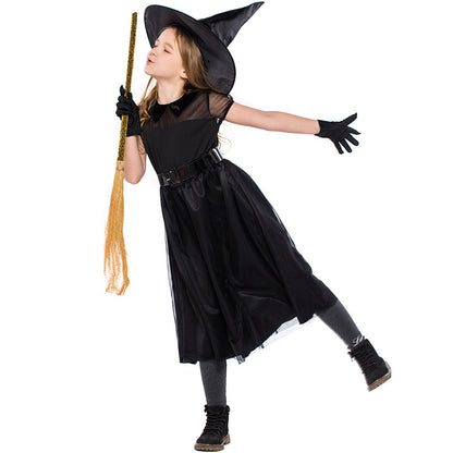 Costume de sorcière d'Halloween en maille noire pour enfants