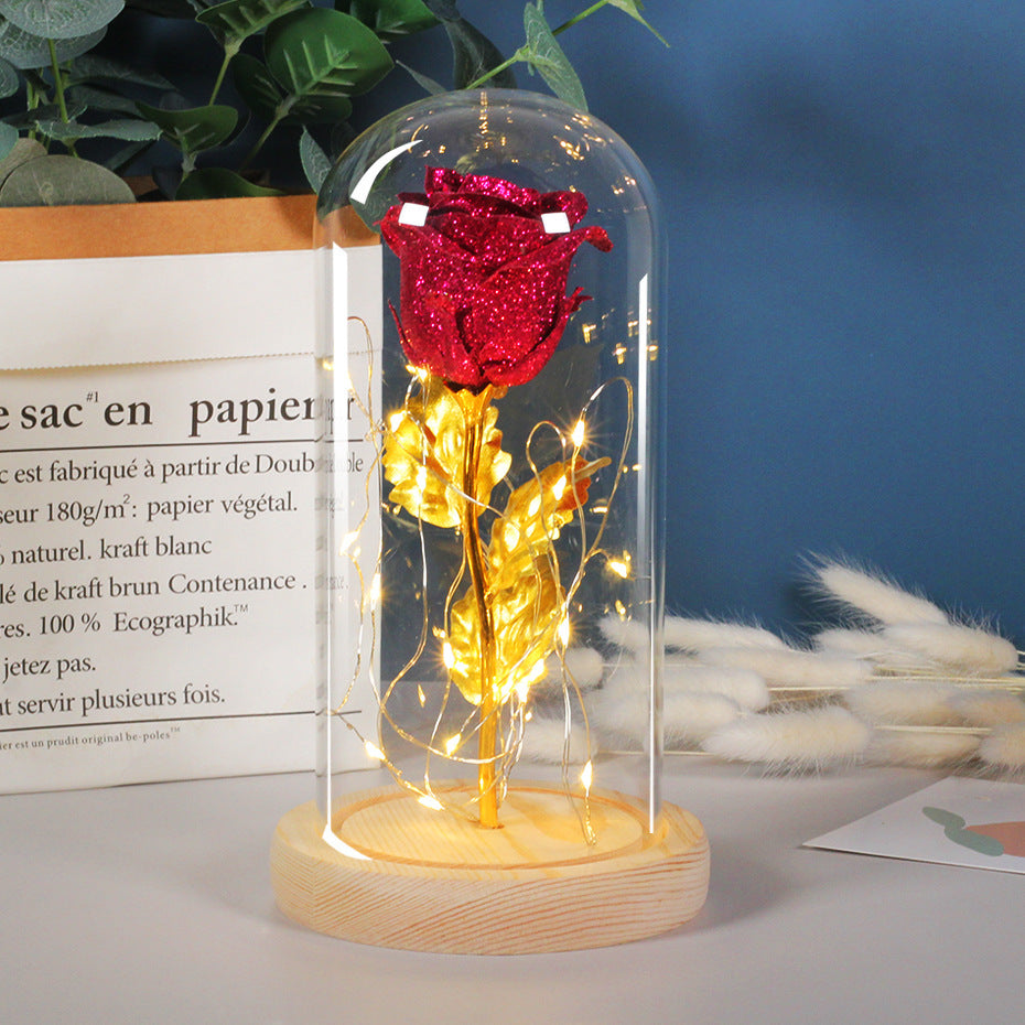 Cadeau de Saint-Valentin pour petite amie, fleurs de roses éternelles, lumière LED dans un couvercle en verre, décoration de mariage, cadeaux pour la fête des mères, cadeau féminin