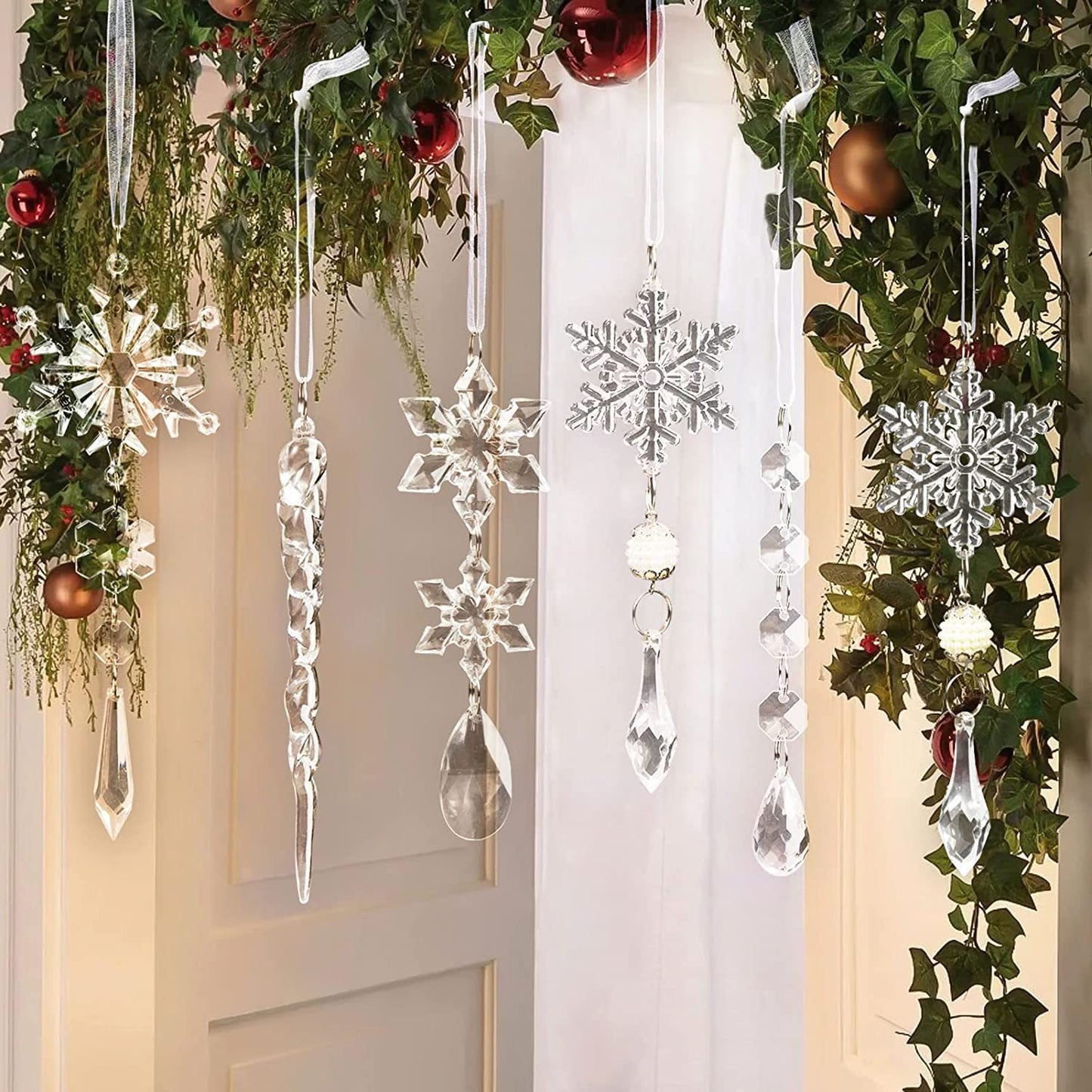 Lot de 10 pendentifs à suspendre pour sapin de Noël, bande de glace en acrylique, décoration de plafond de neige, ornements de Noël, nouvel an, décoration de maison