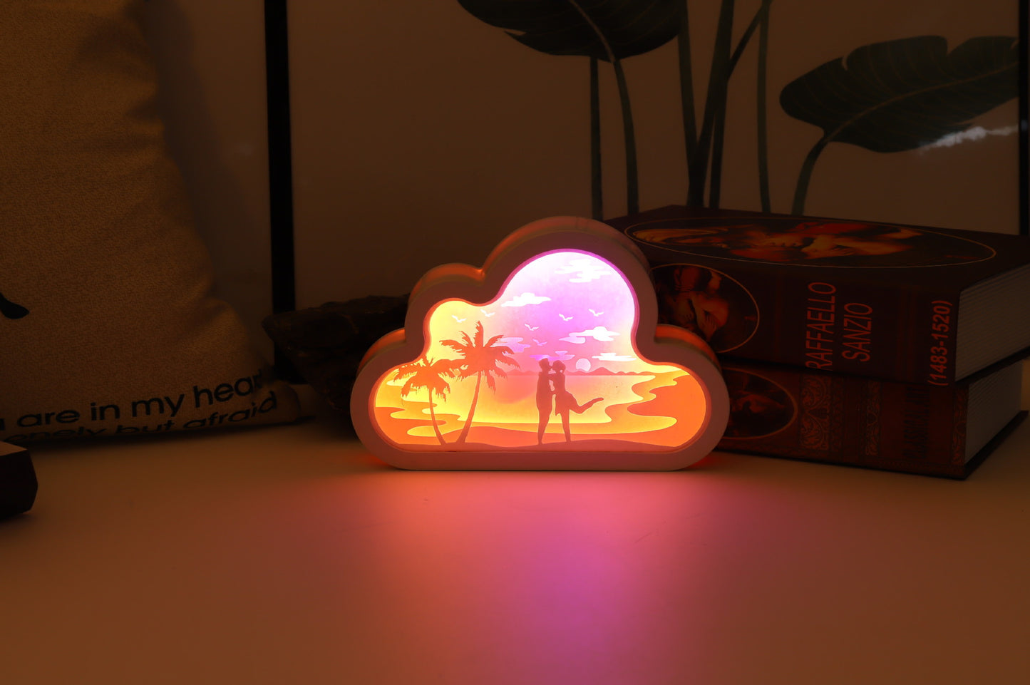 Luz de noche de unicornio con USB, luz tallada en papel, nube