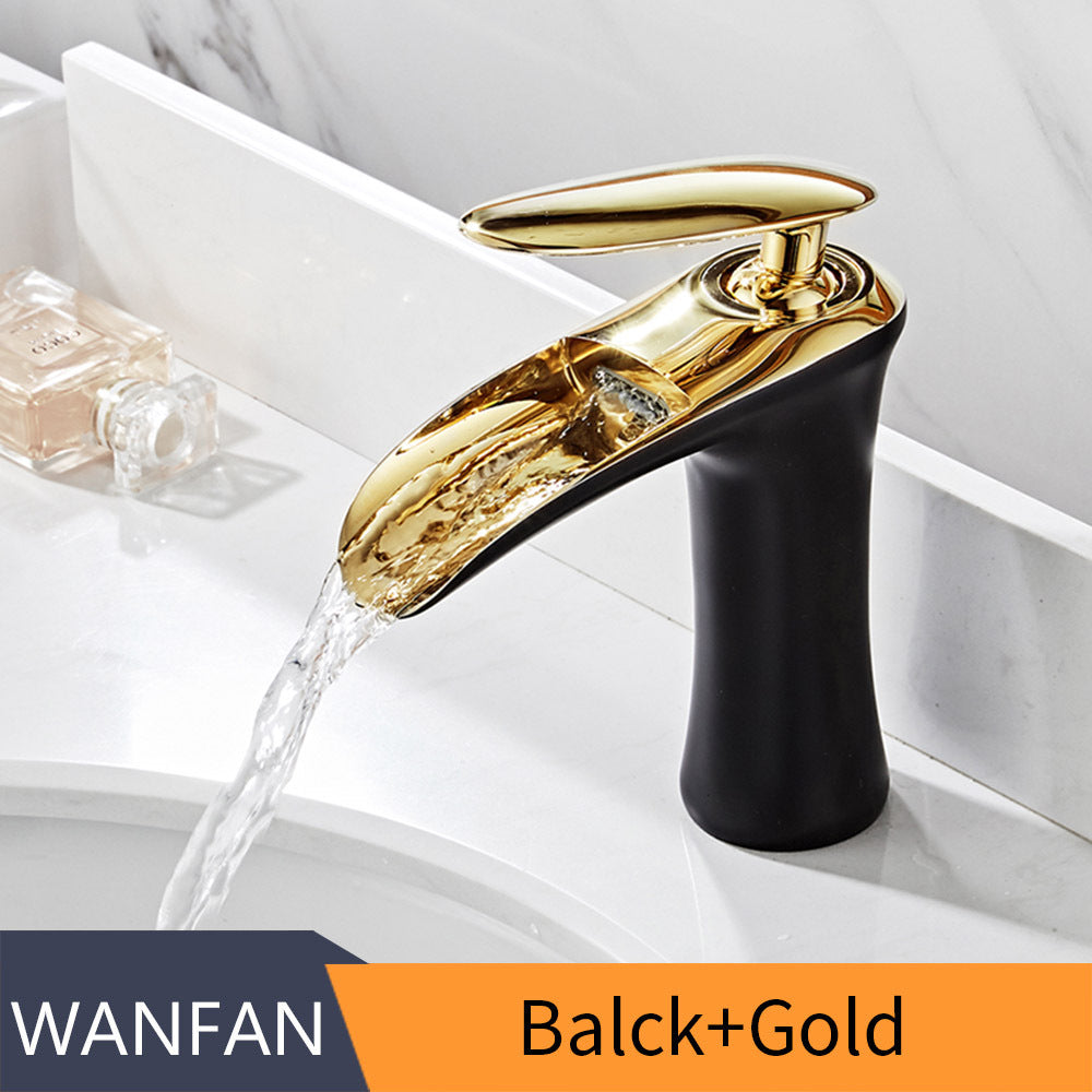 Full copper black and white hot and cold waterfall faucet