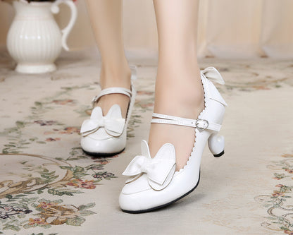 Lolita with sweet bunny bows table toe student heels