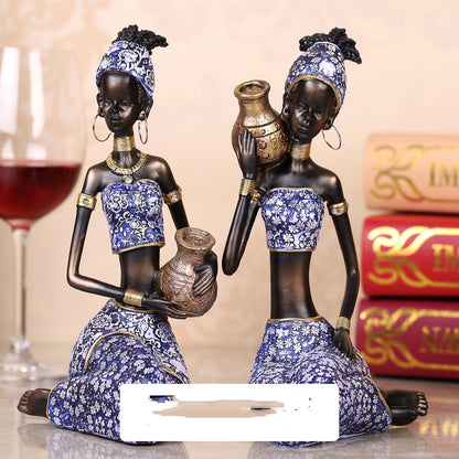 Figurines de poupées africaines en résine, ornements de décoration pour la maison