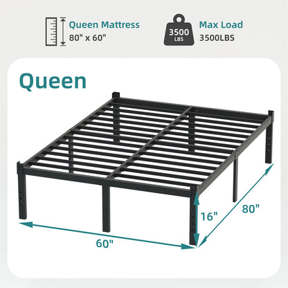 Classic Iron Bed Frame Mattress Under Bed Storage No Box Spring Needed Singe Full Queen King Size Black