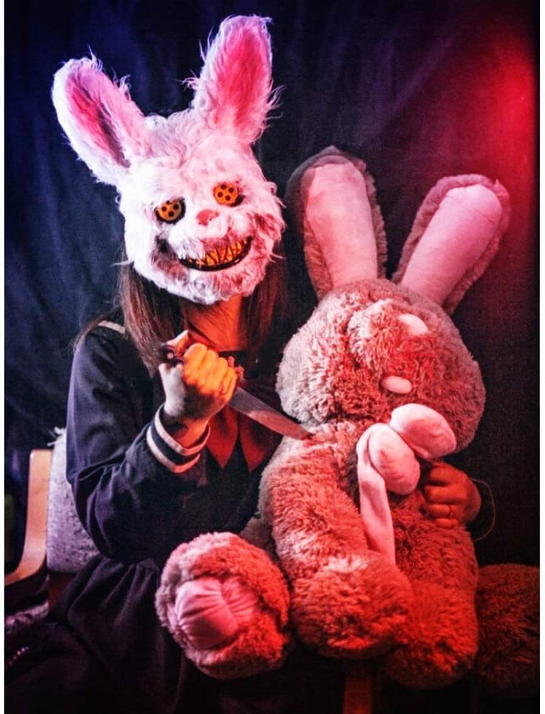 Halloween Scary Mask Bear Rabbit Bunny Mask, Bloody Plush Head Mask, Cosplay Costume Props Halloween Party Horror Devil Bear & Rabbit Mask