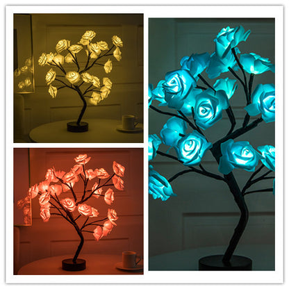 Lampe LED à piles USB en forme de fleur de Rose, luminaire décoratif d'intérieur, idéal pour une Table, un bonsaï, une chambre à coucher ou une chambre à coucher