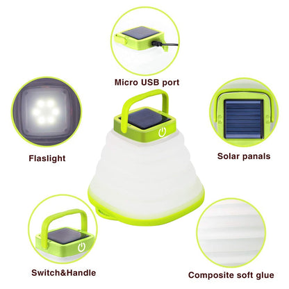 Lampe de Camping pliable, étanche IP68, lanterne solaire pliable, éclairage de tente, Rechargeable par USB, outils de nuit en plein air