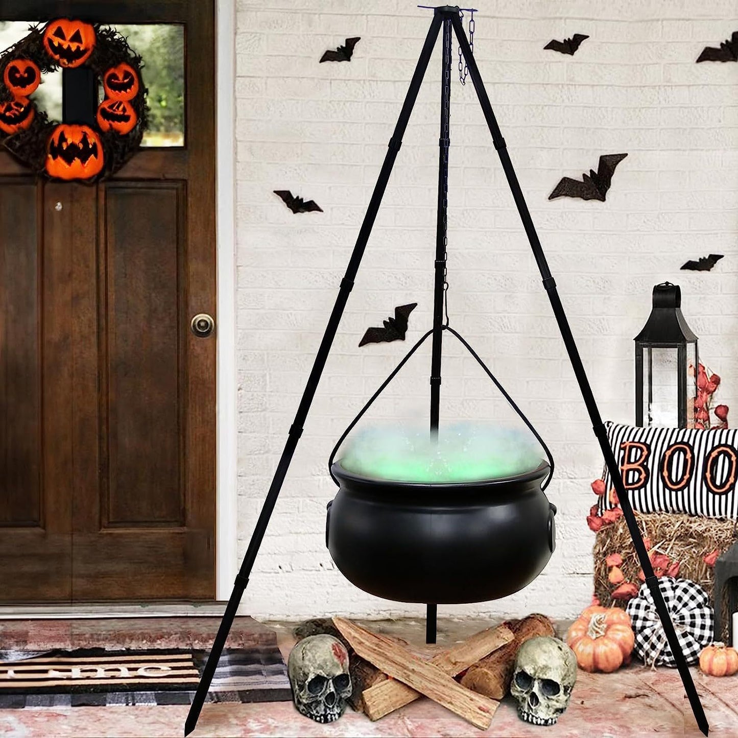 Witch Cauldron On Bonfire Tripod Halloween Decoration