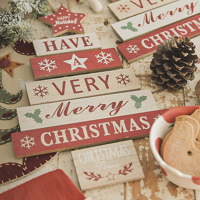 Décorations murales en bois avec inscription en anglais pour Noël