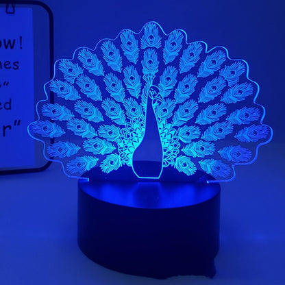 Luz LED acrílica 3D de pavo real